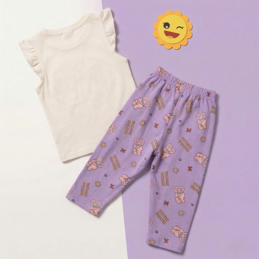 Wind Down Bunny Baby Co-ord Set – Soft Cotton Sleeveless Top & Pajama Set