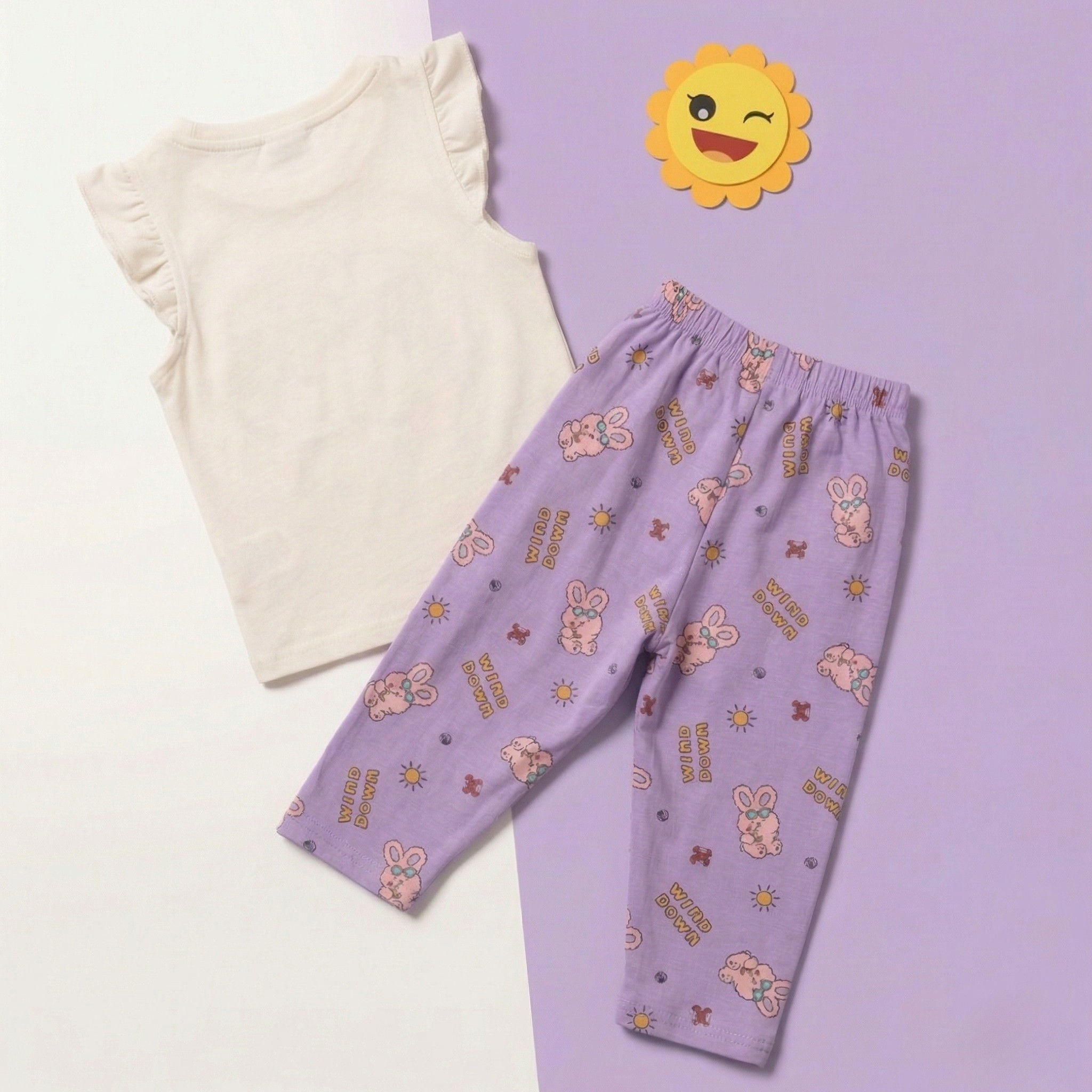 Wind Down Bunny Baby Co-ord Set – Soft Cotton Sleeveless Top & Pajama Set