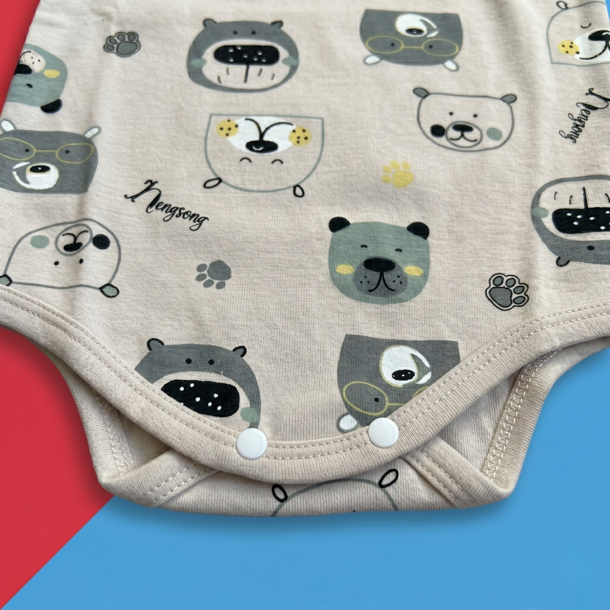 Bear Print Baby Onesie – Soft Cotton Full Sleeve Bodysuit (Grey)