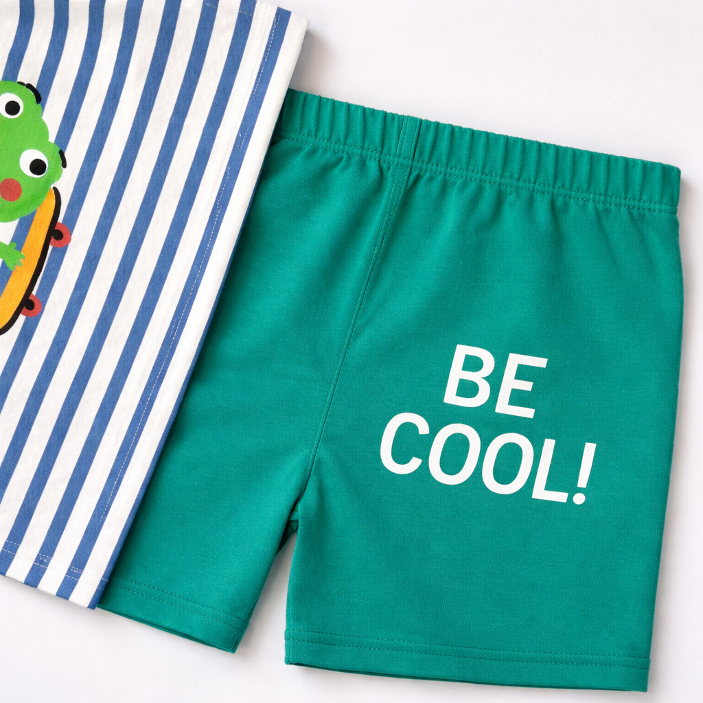 Be Cool Dino Baby Co-ord Set – Soft Cotton Half Sleeve T-shirt & Shorts Set