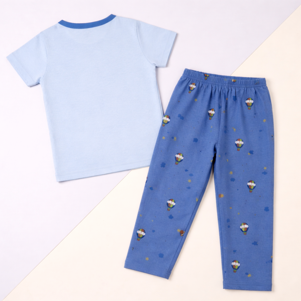 Let’s Go Airplane Baby Co-ord Set – Soft Cotton Half Sleeve T-shirt & Pajama Set (Blue)