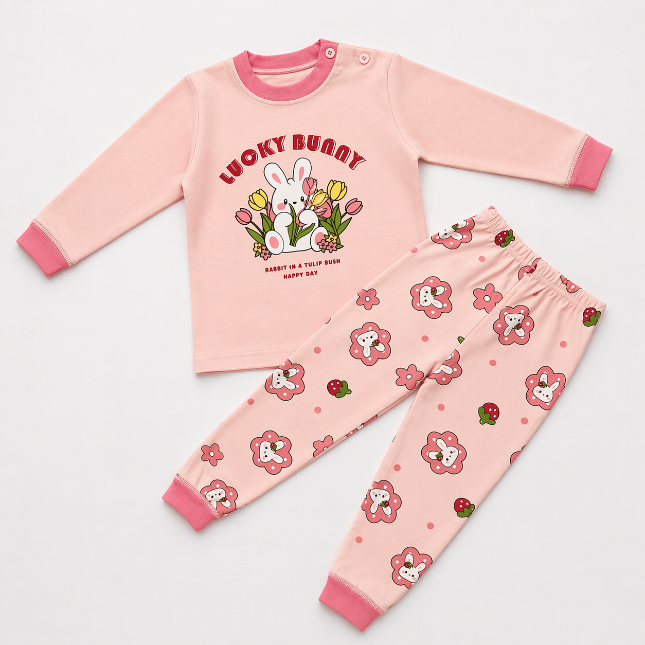 Lucky Bunny Print Baby Co-ord Set – Soft Cotton Full Sleeve T-shirt & Pyjama Set