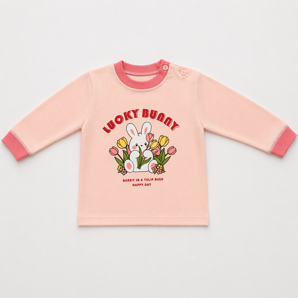 Lucky Bunny Print Baby Co-ord Set – Soft Cotton Full Sleeve T-shirt & Pyjama Set