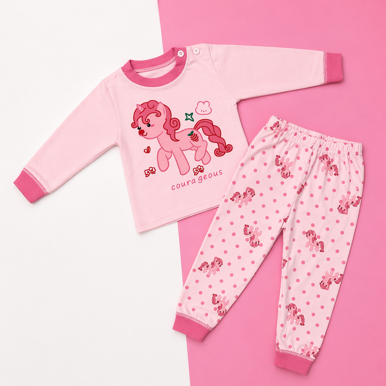 Cute Pony Print Baby Co-ord Set – Soft Cotton Full Sleeve T-shirt & Pyjama Set
