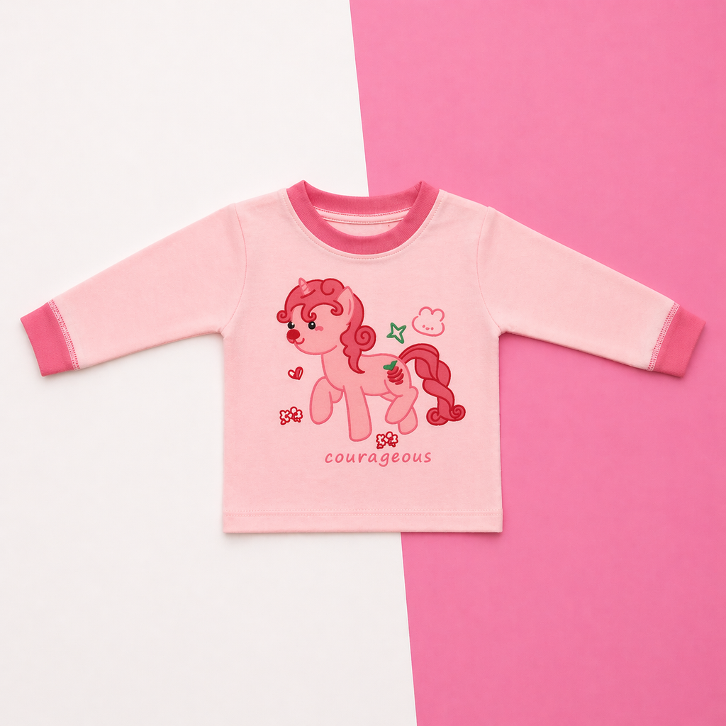 Cute Pony Print Baby Co-ord Set – Soft Cotton Full Sleeve T-shirt & Pyjama Set