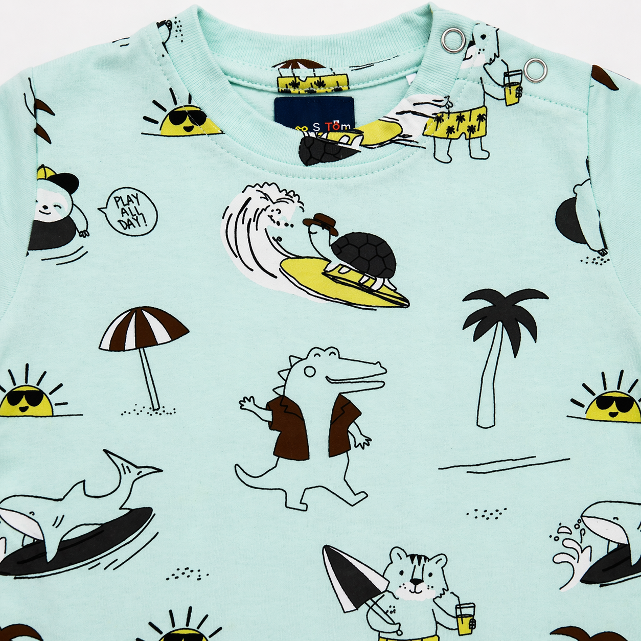 Beach Dino Print Baby Co-ord Set – Soft Cotton Half Sleeve T-shirt & Shorts Set