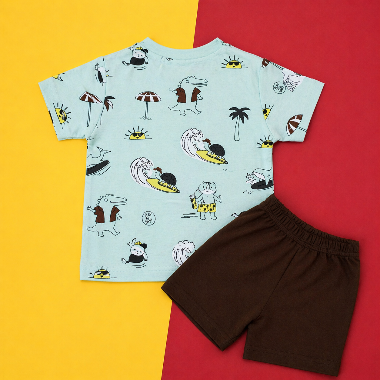 Beach Dino Print Baby Co-ord Set – Soft Cotton Half Sleeve T-shirt & Shorts Set