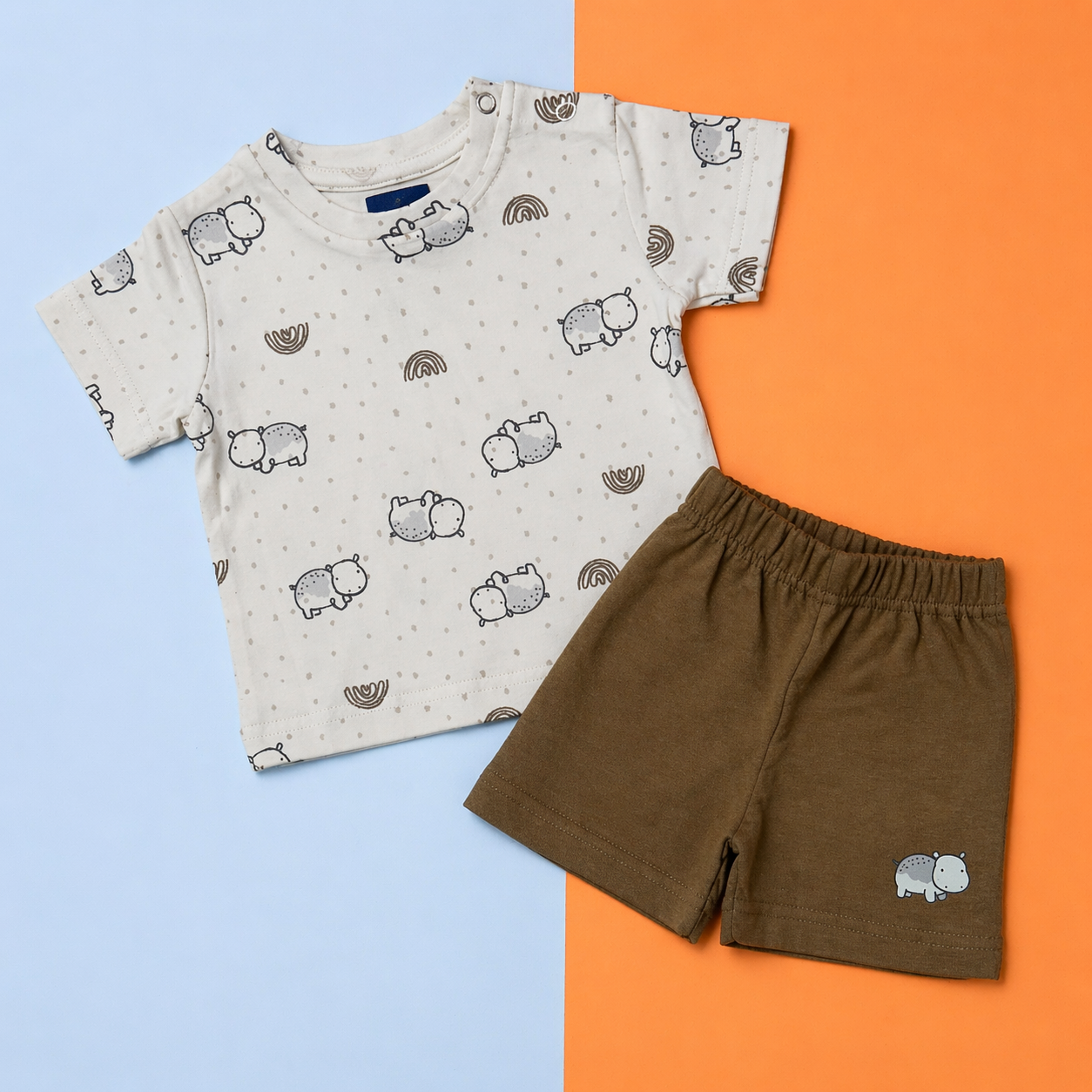 Baby Hippo Print Co-ord Set – Soft Cotton T-shirt & Shorts Set