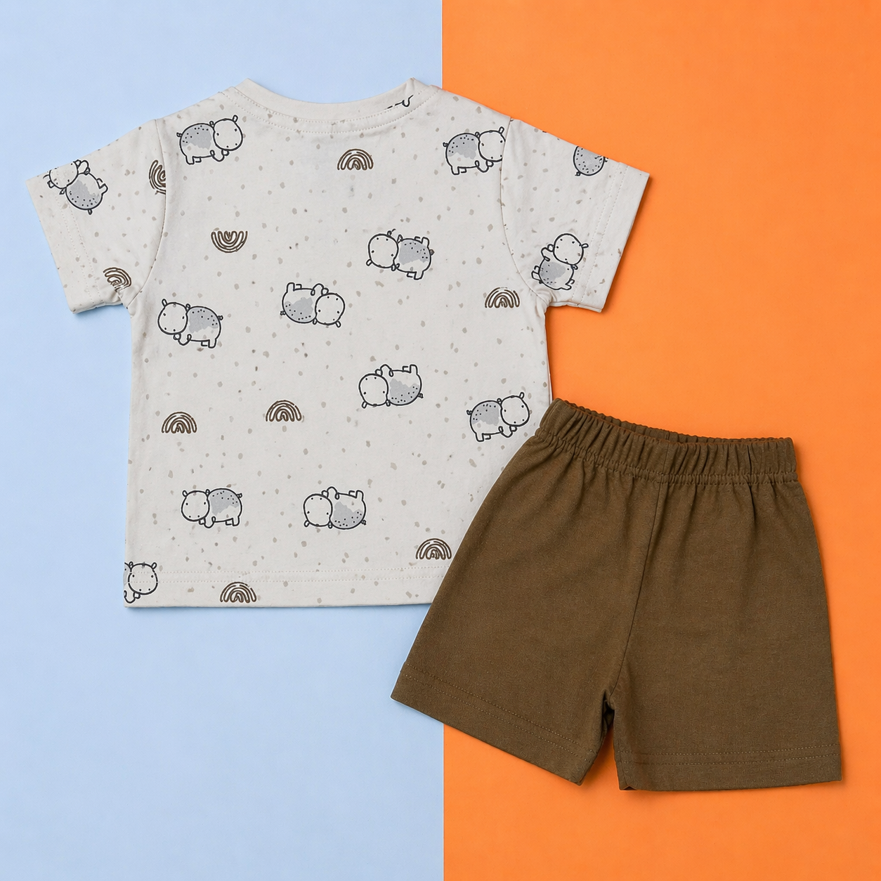 Baby Hippo Print Co-ord Set – Soft Cotton T-shirt & Shorts Set
