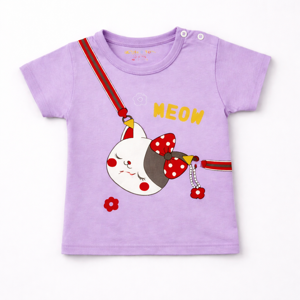 Meow Kitty Print Baby Co-ord Set – Soft Cotton Half Sleeve T-shirt & Shorts Set