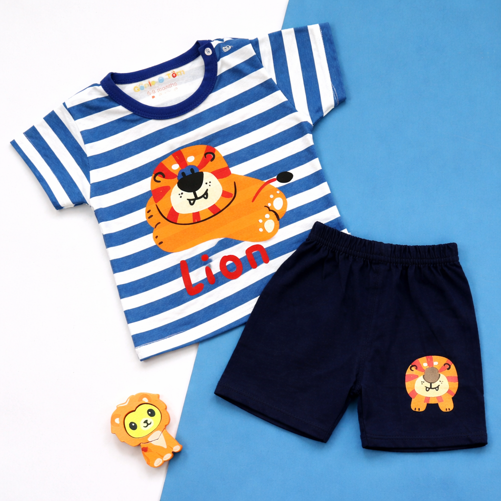 Lion Print Baby Co-ord Set – Soft Cotton Half Sleeve T-shirt & Shorts Set