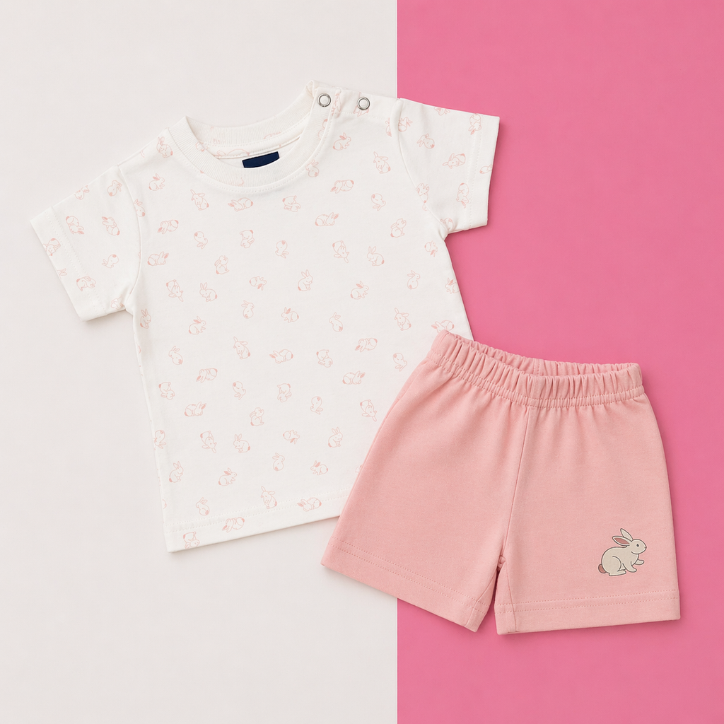Baby Bunny Print Co-ord Set – Soft Cotton T-shirt & Shorts Set