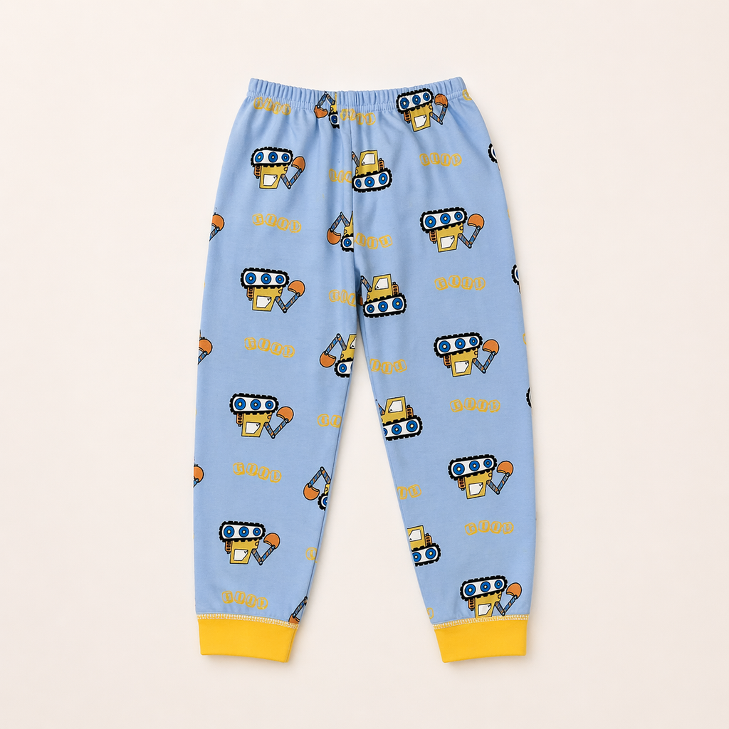 Construction Excavator Print Baby Co-ord Set – Soft Cotton Full Sleeve T-shirt & Pyjama Set