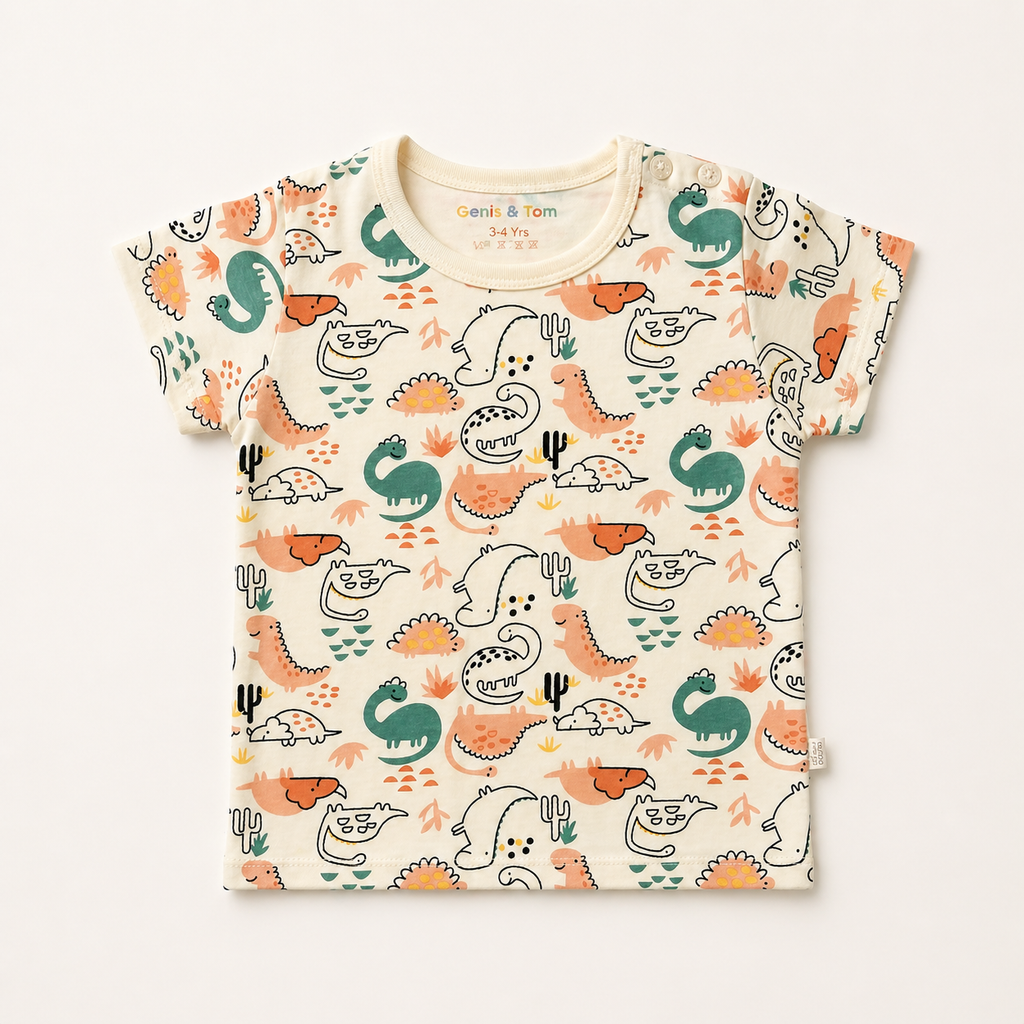 Kids Dinosaur Print T-Shirt – Soft Cotton Half Sleeve Tee