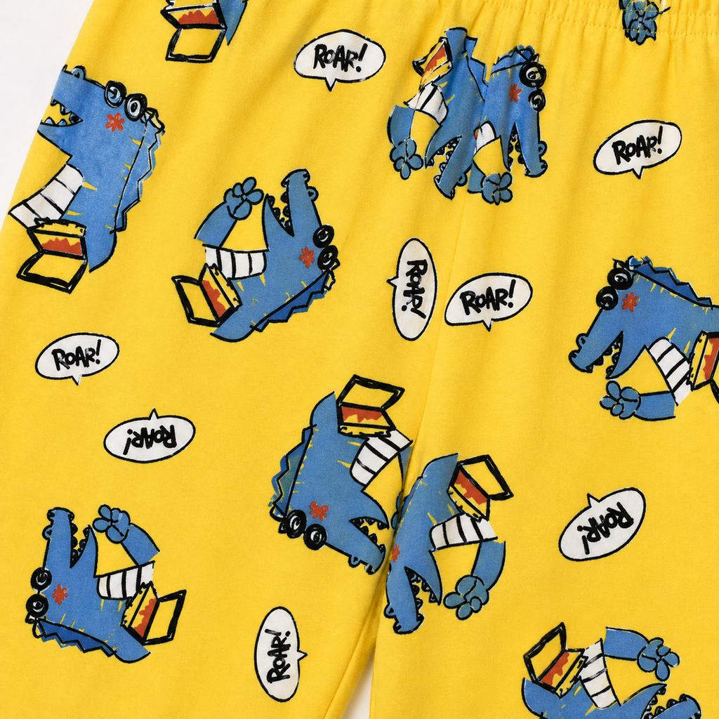 Kids Cotton Full Sleeve Night Suit Set – Roar Dinosaur Print T-Shirt & Pajama Set