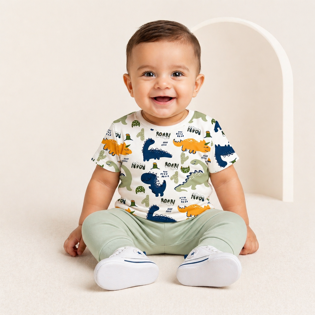 Baby Dinosaur Print T-Shirt – Soft Cotton Half Sleeve Tee