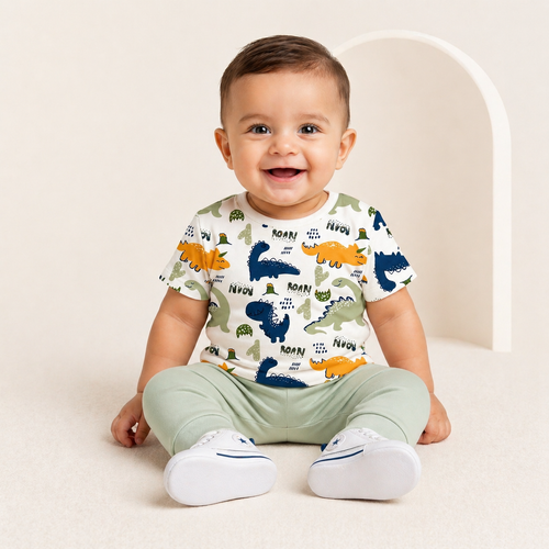 Baby Dinosaur Print T-Shirt – Soft Cotton Half Sleeve Tee