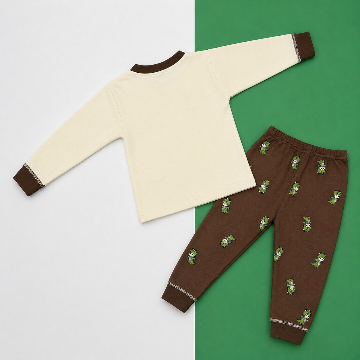 Kids Cotton Full Sleeve Night Suit Set – Dinosaur Print T-Shirt & Pajama Set