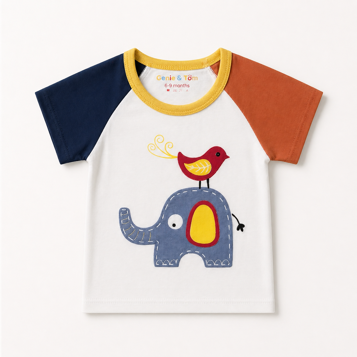 Baby Elephant & Bird Print T-Shirt – Soft Cotton Half Sleeve Tee