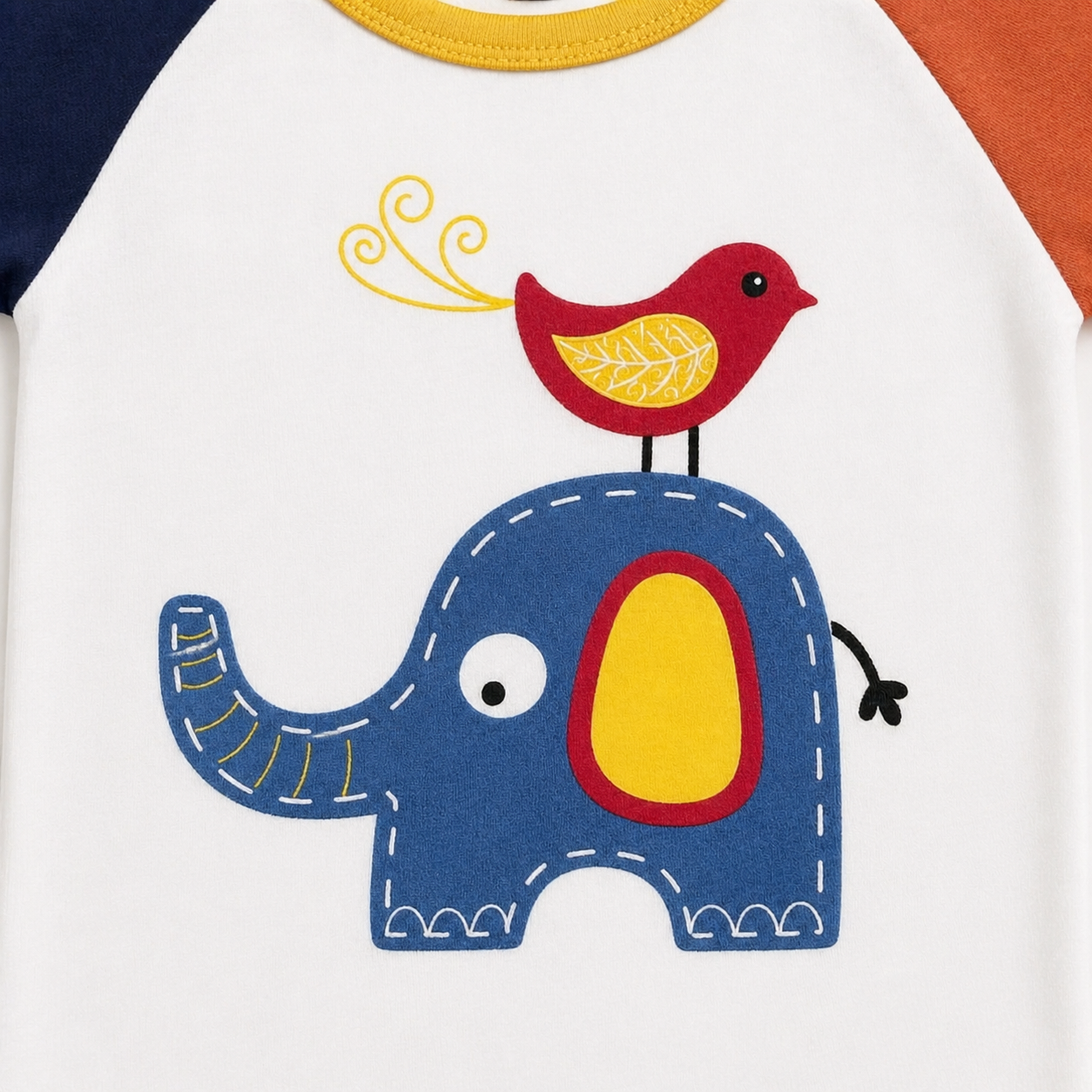 Baby Elephant & Bird Print T-Shirt – Soft Cotton Half Sleeve Tee