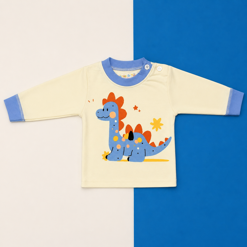 Kids Cotton Full Sleeve Night Suit Set – Cute Dinosaur Print T-Shirt & Pajama Set