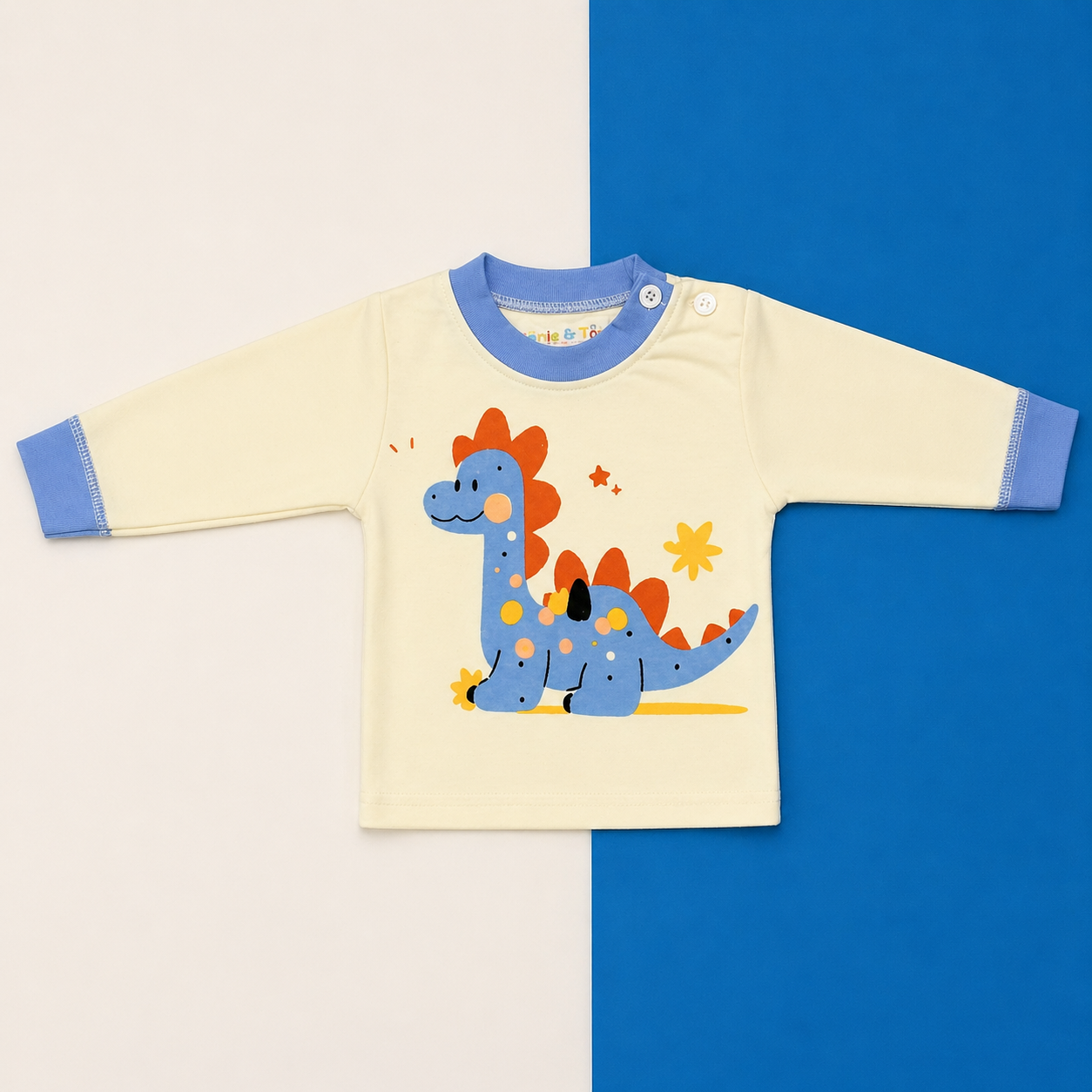 Kids Cotton Full Sleeve Night Suit Set – Cute Dinosaur Print T-Shirt & Pajama Set