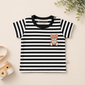 Kids Striped Cotton T-Shirt – Cute Teddy Bear Print Half Sleeve Tee