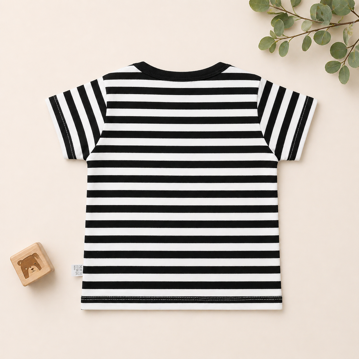 Kids Striped Cotton T-Shirt – Cute Teddy Bear Print Half Sleeve Tee