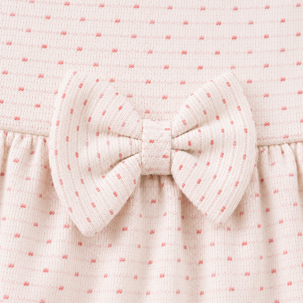 Baby Girls Cotton Dress – Polka Dot Flared Dress with Bow Detail & Bell Sleeves
