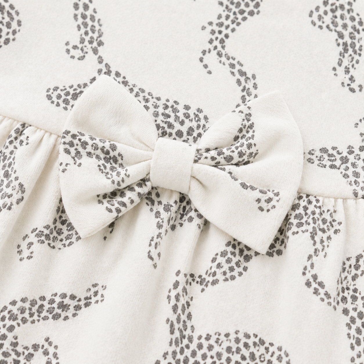 Baby Girls Cotton Dress – Leopard Print Flared Dress with Bow Detail & Bell Sleeves