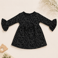 Baby Girls Black Cotton Dress – Bubble Print Flared Dress with Bow Detail & Bell Sleeves