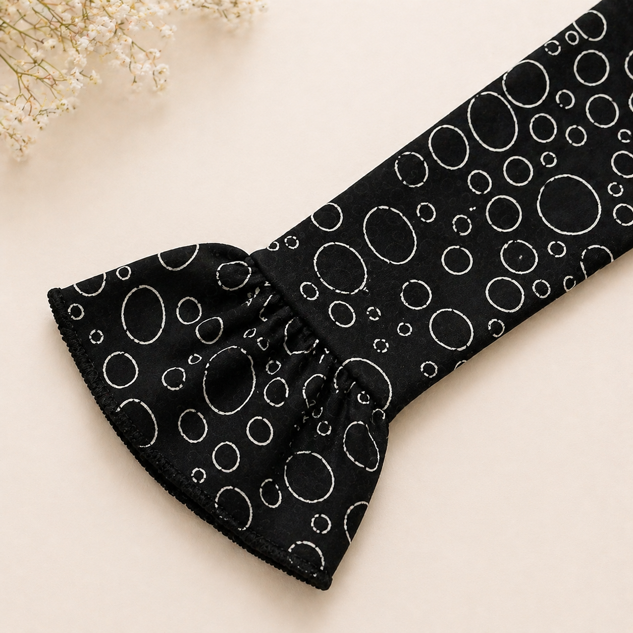 Baby Girls Black Cotton Dress – Bubble Print Flared Dress with Bow Detail & Bell Sleeves