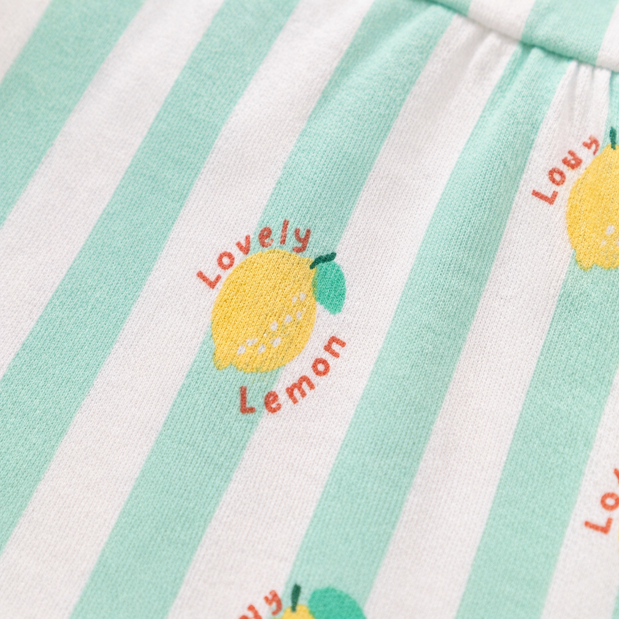 Baby Girls Cotton Dress – Mint Striped Lemon Print Dress with Bow & Ruffle Sleeves