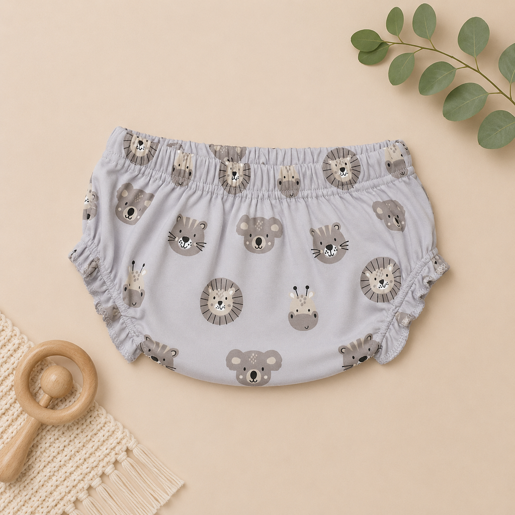 Genie & Tom Baby Girls Printed Tie-Up Shoulder Top & Bloomer Shorts Set | Soft Cotton Summer Co-ord Outfit | Animal Face Print