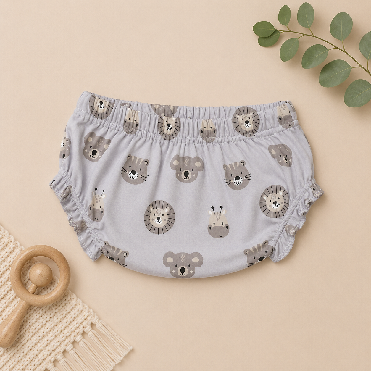 Genie & Tom Baby Girls Printed Tie-Up Shoulder Top & Bloomer Shorts Set | Soft Cotton Summer Co-ord Outfit | Animal Face Print