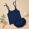 Genie & Tom Baby Girls Polka Dot Tie-Up Shoulder Top & Bloomer Shorts Set | Soft Cotton Summer Co-ord Outfit | Navy Blue Printed Clothing Set
