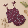 Genie & Tom Baby Girls Panda Print Tie-Up Shoulder Top & Bloomer Shorts Set | Soft Cotton Summer Co-ord Outfit | Maroon Printed Clothing Set