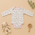 Genie & Tom Baby Girls Floral Printed Full Sleeve Bodysuit | Soft Cotton Onesie with Envelope Neck & Snap Button Closure | Newborn & Infant Romper