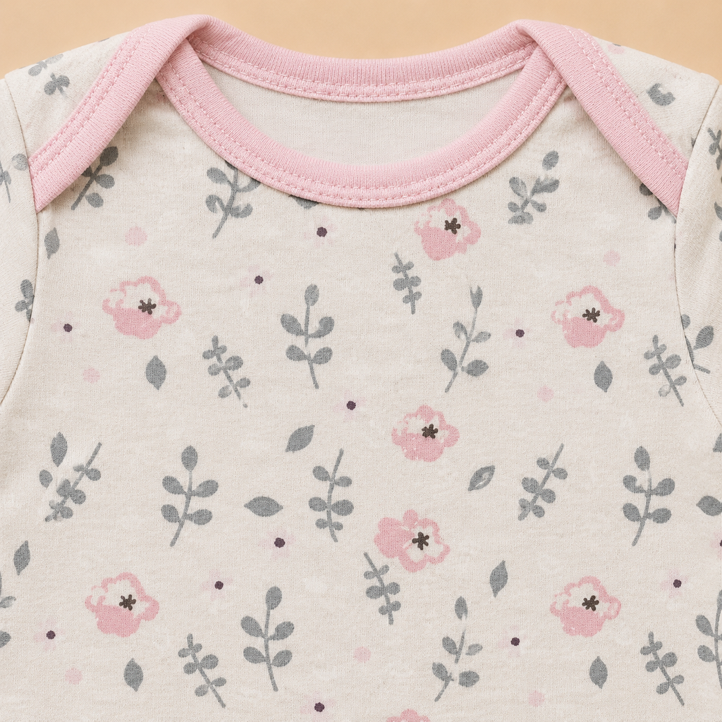 Genie & Tom Baby Girls Floral Printed Full Sleeve Bodysuit | Soft Cotton Onesie with Envelope Neck & Snap Button Closure | Newborn & Infant Romper