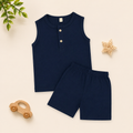 Baby Muslin Co-ord Set – Sleeveless Cotton Muslin Top & Shorts Set (Navy Blue Summer Outfit)