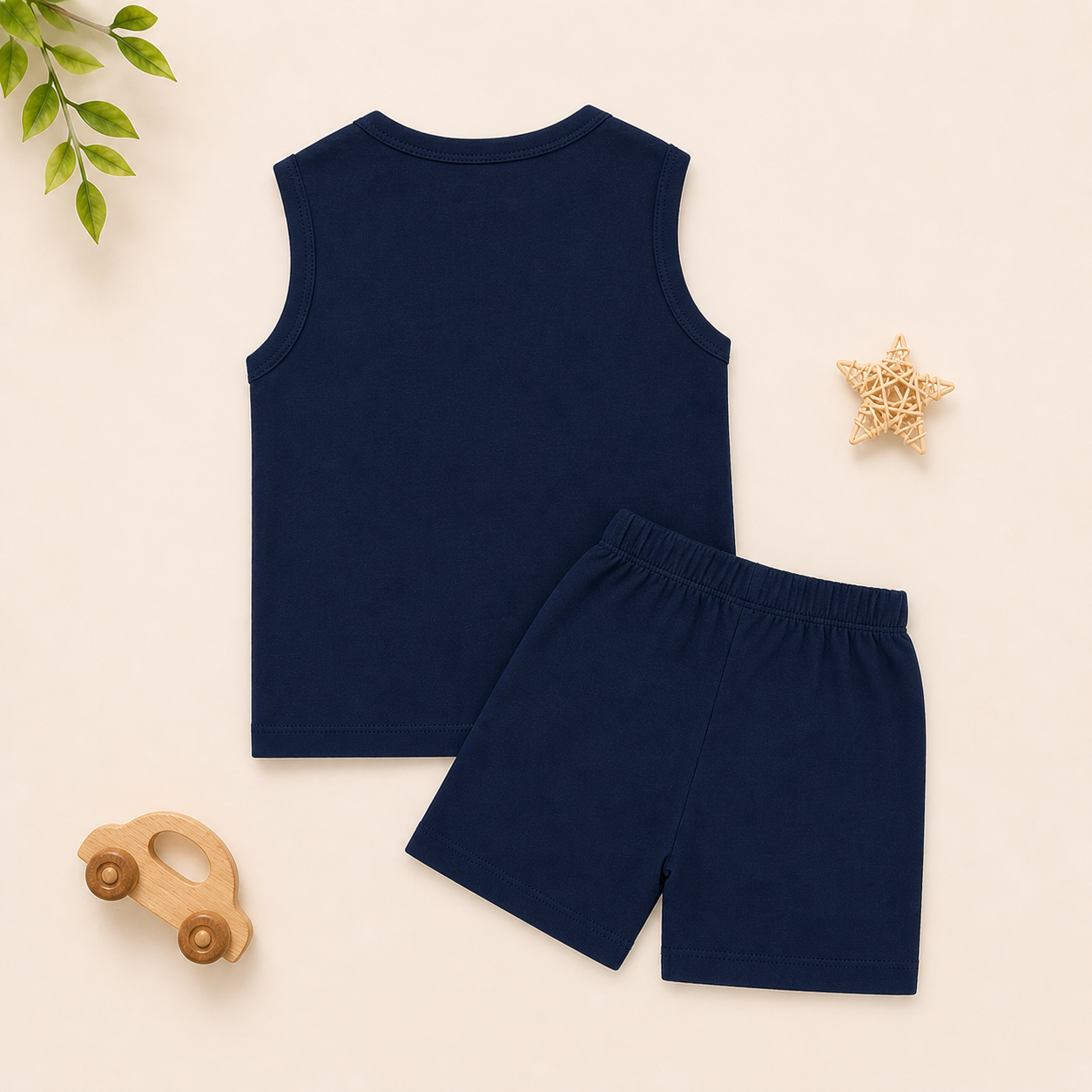 Baby Muslin Co-ord Set – Sleeveless Cotton Muslin Top & Shorts Set (Navy Blue Summer Outfit)