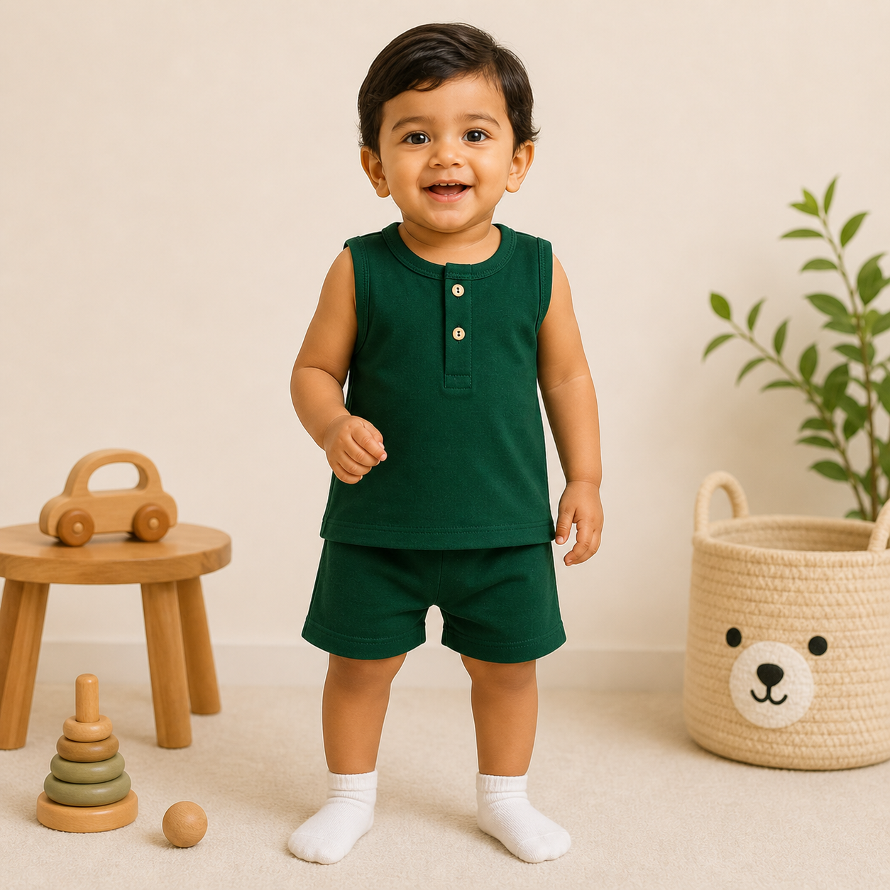 Baby Muslin Co-ord Set – Sleeveless Cotton Muslin Top & Shorts Set