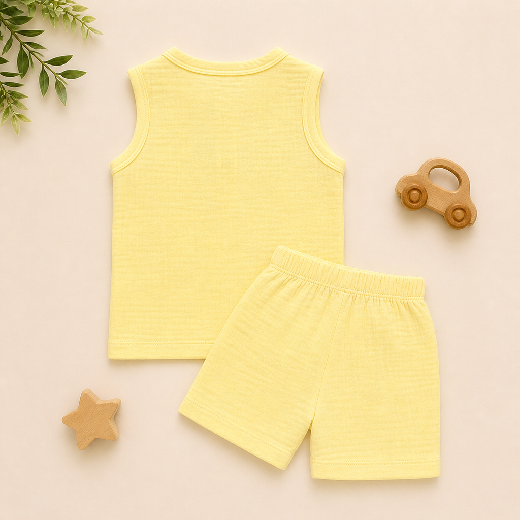 Baby Muslin Co-ord Set – Sleeveless Cotton Muslin Top & Shorts Set
