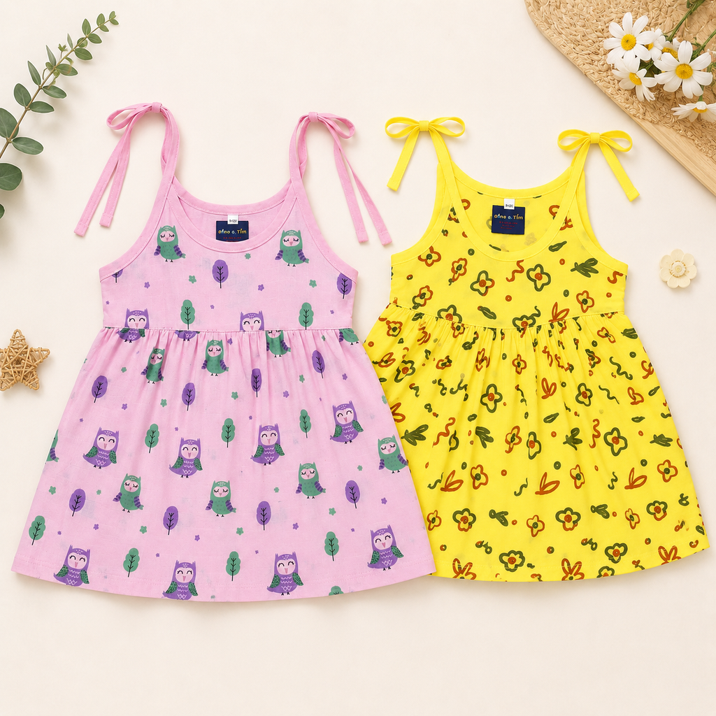 Muslin Cotton Baby Frock Set of 2 – Soft Breathable Lightweight Summer Wear