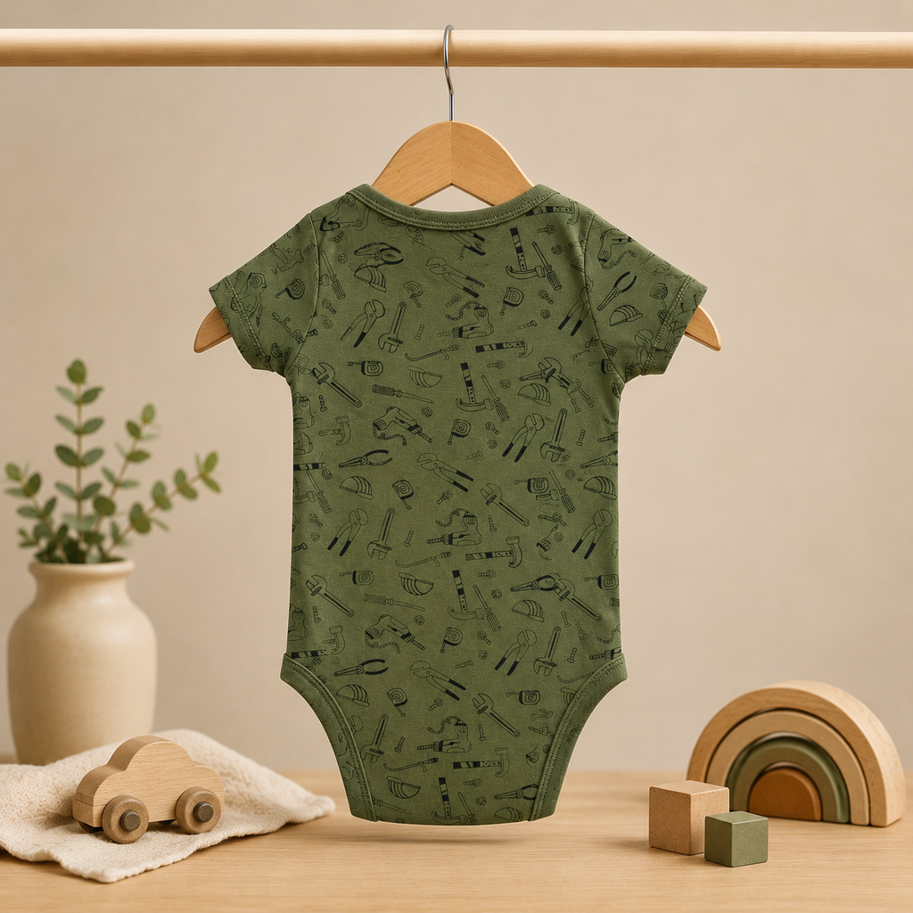 Infant Cotton Bodysuit Pack of 2 | Daddy’s Little Helper Printed & Tool Print Onesies | Soft Half Sleeve Rompers