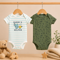Infant Cotton Bodysuit Pack of 2 | Daddy’s Little Helper Printed & Tool Print Onesies | Soft Half Sleeve Rompers