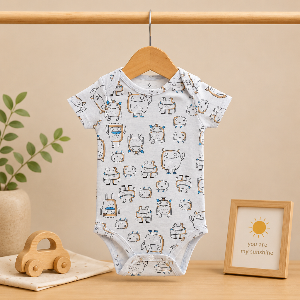 Infants Cotton Bodysuit Pack of 3 | Loads of Cute Graphic, Vehicle Print & Monster Print Onesies