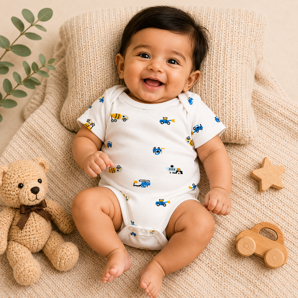 Infants Cotton Bodysuit Pack of 3 | Loads of Cute Graphic, Vehicle Print & Monster Print Onesies