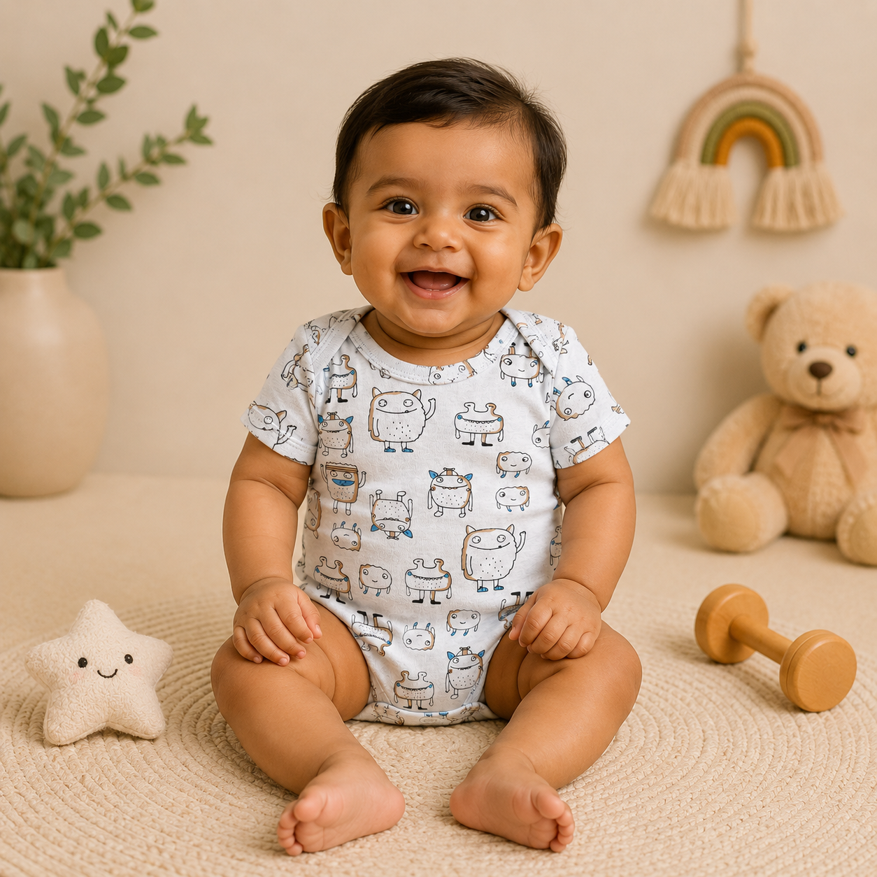 Infants Cotton Bodysuit Pack of 3 | Loads of Cute Graphic, Vehicle Print & Monster Print Onesies