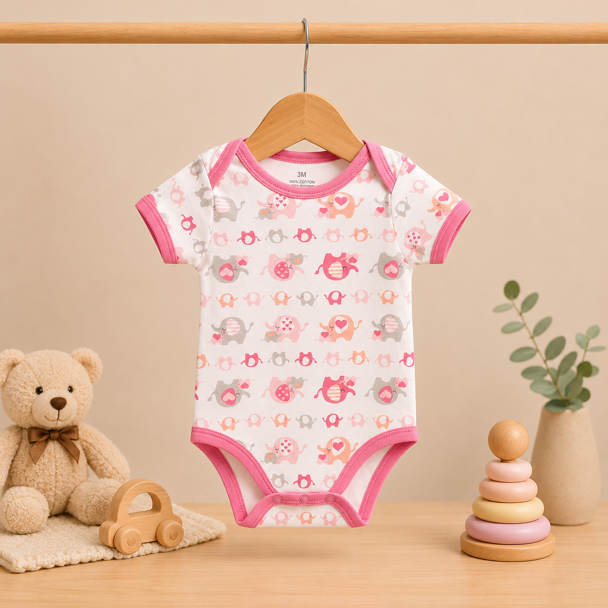 Baby Girls Cotton Romper Pack of 3 | Mommy’s Girl Printed Bodysuit Set | Soft Half Sleeve Onesies with Snap Button Closure for Newborns & Infants